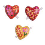 Ceramic figurines, 'Love Notes' (set of 3) - Three Floral Ceramic Heart Figurines for Notes 