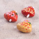 Ceramic figurines, 'Love Notes' (set of 3) - Three Floral Ceramic Heart Figurines for Notes 