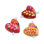Ceramic figurines, 'Love Notes' (set of 3) - Three Floral Ceramic Heart Figurines for Notes 
