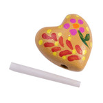 Ceramic figurines, 'Love Notes' (set of 3) - Three Floral Ceramic Heart Figurines for Notes 
