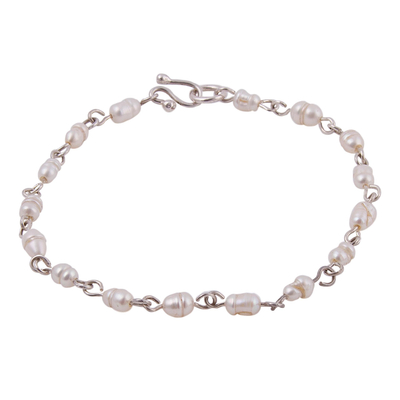 Cultured Pearl and Sterling Silver Link Bracelet from Peru