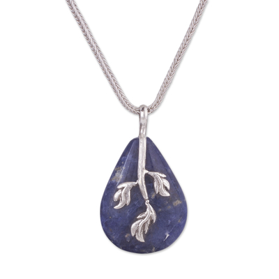 Sodalite pendant necklace, 'Stunning Leaves' - Leaf Motif Sodalite Pendant Necklace from Peru