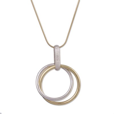 Gold plated sterling silver pendant necklace, 'Infinite Union' - Circular 18k Gold Plated Silver Pendant Necklace from Peru