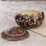 Dried mate gourd decorative box, 'Mantaro Valley' - Hand-Carved Gourd Decorative Box with Andean Pastoral Scene