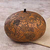 Gourd decorative box, 'Exquisite Jungle' - Hand Carved Gourd Decorative Box with Jungle Scene
