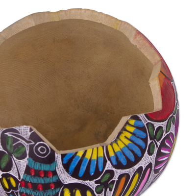 Gourd decorative box, 'Dawn's Song' - Hand-Painted Birds and Flowers Gourd Decorative Box