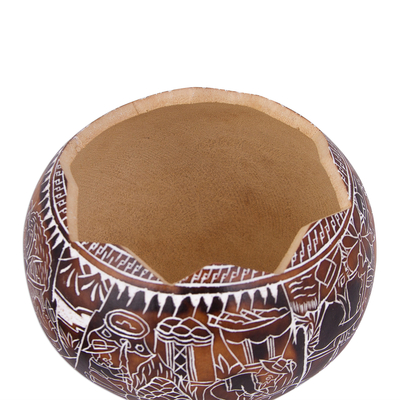 Caja decorativa de mate seco - Caja decorativa de calabaza tallada a mano con escena de danza de la cosecha