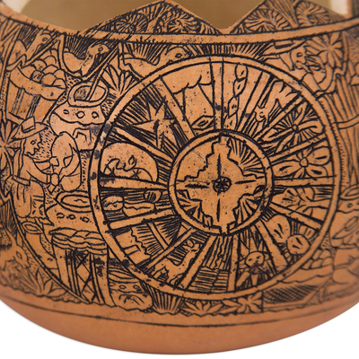 Caja decorativa de calabaza. - Caja decorativa de calabaza de sol y luna de la trilogía andina tallada a mano