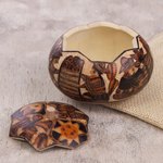 Gourd decorative box, 'Honoring Tradition' - Hand Carved Andean Traditional Village Gourd Decorative Box
