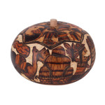 Gourd decorative box, 'Honoring Tradition' - Hand Carved Andean Traditional Village Gourd Decorative Box