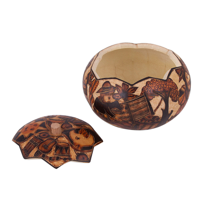 Caja decorativa de calabaza - Caja decorativa de calabaza tradicional andina tallada a mano