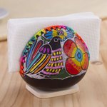Gourd napkin holder, 'Bright Song' - Colorful Bird and Flowers Hand Painted Gourd Napkin Holder