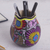 Gourd pen and pencil holder, 'Whistle While You Work' - Colorful Bird and Flowers Hand Painted Gourd Desk Accessory thumbail