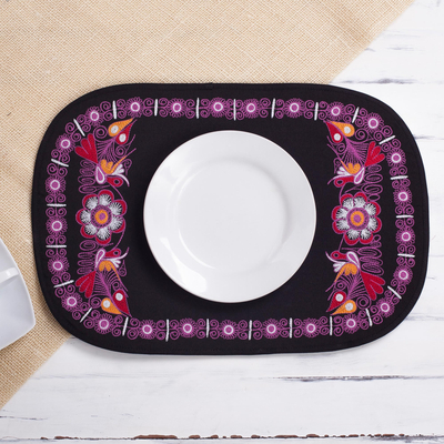 Embroidered placemats, 'Valley Secret in Carnation' (set of 4) - Floral Embroidered Placemats in Carnation (4) from Peru