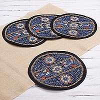 Embroidered placemats, 'Flowering Colca in Sky Blue' (set of 4) - Floral Embroidered Peruvian Placemats in Sky Blue (Set of 4)