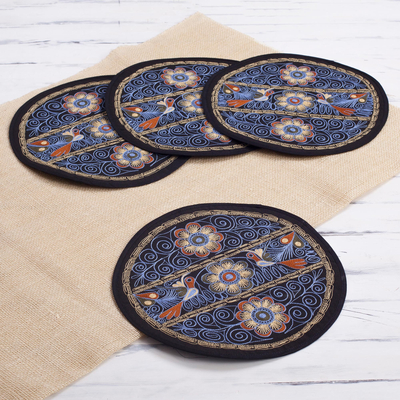 Embroidered placemats, Flowering Colca in Sky Blue (set of 4)