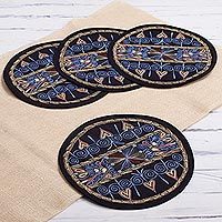 Embroidered placemats, 'Heart Shower in Sky Blue' (set of 4) - Heart Motif Placemats in Sky Blue (Set of 4) from Peru