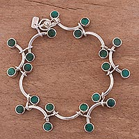 Chrysocolla link bracelet, 'Green Branches' - Chrysocolla and Sterling Silver Link Bracelet from Peru
