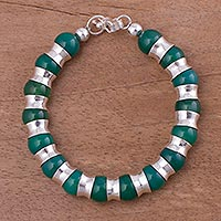 Agate beaded bracelet, 'Passion of Peru in Green' - Peruvian Green Agate and Sterling Silver Beaded Bracelet