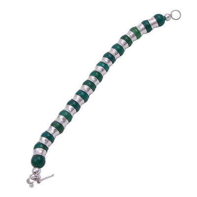 Armband aus Achatperlen - Perlenarmband aus peruanischem grünem Achat und Sterlingsilber