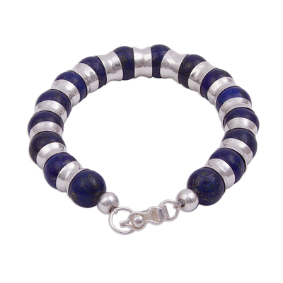 Lapis lazuli beaded bracelet, 'Passion of Peru in Blue' - Peruvian Lapis Lazuli and Sterling Silver Beaded Bracelet