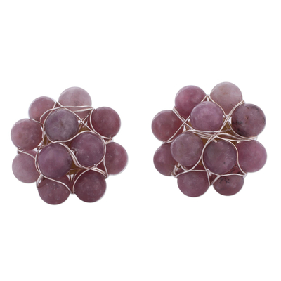 Lepidolite and Sterling Silver Cluster Button Earrings