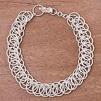 Pulsera de eslabones de plata de ley - Pulsera de eslabones de anillos entrelazados de plata peruana