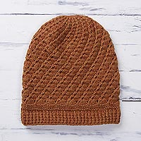 Alpaca blend hat, 'Sweet Spirals in Pumpkin' - Hand-Crocheted Alpaca Blend Hat in Pumpkin from Peru