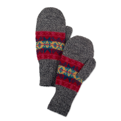 100% alpaca mittens, 'Multicolored Inca' - Multicolored Knit 100% Alpaca Mittens from Peru