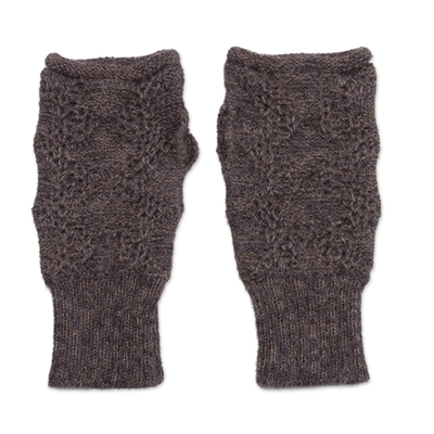100% alpaca fingerless mitts, 'Urubamba Beauty in Graphite' - 100% Alpaca Fingerless Gloves in Graphite from Peru