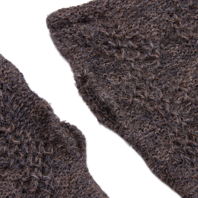 100% alpaca fingerless mitts, 'Urubamba Beauty in Graphite' - 100% Alpaca Fingerless Gloves in Graphite from Peru