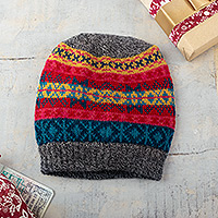 Multicolored Knit 100% Alpaca Hat from Peru,'Multicolored Inca'