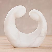 Huamanga stone sculpture, 'Romance Unfurls in White' - Hand Sculpted White Alabaster Sculpture of a Couple in Love