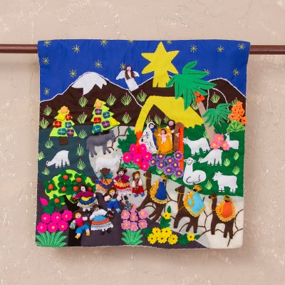 Cotton Blend Nativity Wall Hanging From Peru Joyful Nativity Novica