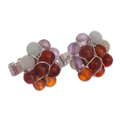 Agate Bead Cluster Flower and Sterling Silver Earrings