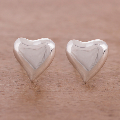 Sterling silver stud earrings, 'Freeform Love' - Handcrafted Sterling Silver Heart-Shaped Stud Earrings
