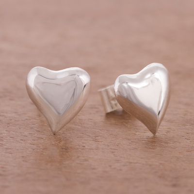 Pendientes de plata de ley - Aretes en forma de corazón de plata esterlina hechos a mano