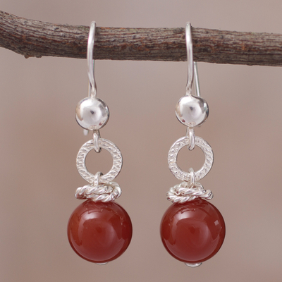 Agate dangle earrings, 'Earth and Sea' - Handcrafted Agate and Sterling Silver Dangle Earrings