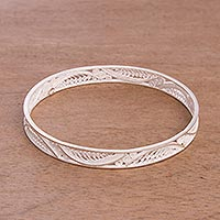 Sterling silver filigree bangle bracelet, 'Elegant Arcs'