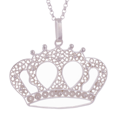 Handcrafted Sterling Silver Filigree Crown Pendant Necklace