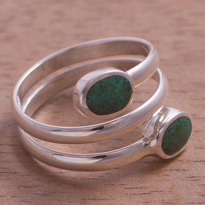 Chrysocolla wrap ring, 'Double Embrace' - Handcrafted Green-Blue Chrysocolla Wrap Ring