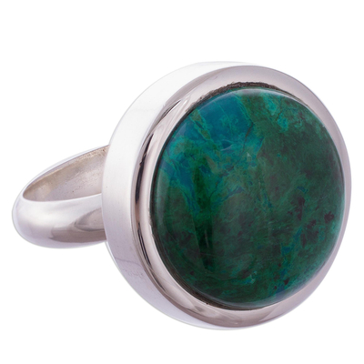 Green-Blue Chrysocolla and Sterling Silver Cocktail Ring