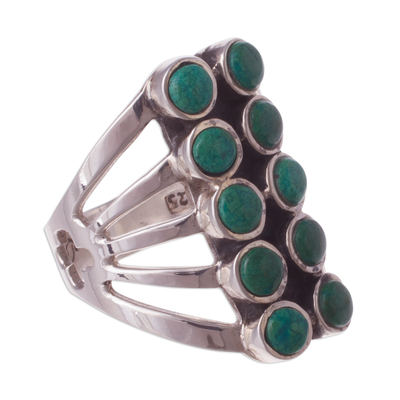 Chrysocolla cocktail ring, 'Spirited Symmetry' - Peruvian Artisan Crafted Sterling Silver and Gemstone Ring