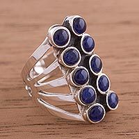 Sodalite cocktail ring, 'Spirited Equilibrium' - Sodalite and Sterling Silver Modern Cocktail Ring from Peru