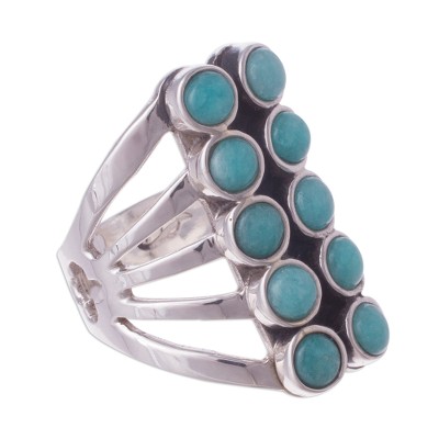 Amazonite cocktail ring, 'Spirited Balance' - Andean Sterling Silver Cocktail Ring with Amazonite Stones