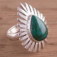 Chrysocolla cocktail ring, 'Drop of Splendor' - Teardrop Chrysocolla and Sterling Silver Cocktail Ring