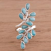 Amazonite cocktail ring, 'Sprigs of Bliss' - Amazonite and Sterling Silver Cocktail Ring with Leaf Motif