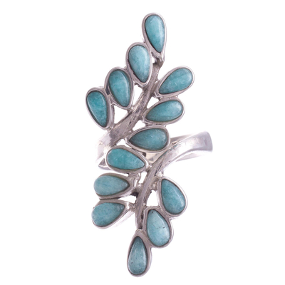 Amazonite and Sterling Silver Cocktail Ring with Leaf Motif