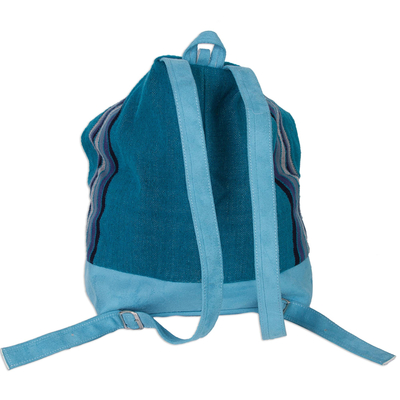 Alpaca blend backpack, 'Valley Travels' - Turquoise Striped Handwoven Alpaca Blend Expandable Backpack