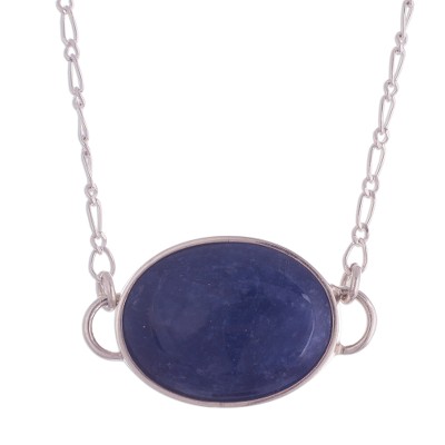 Sodalite pendant necklace, 'Captive Beauty' - Peruvian Oval Sodalite Pendant on Sterling Silver Chain